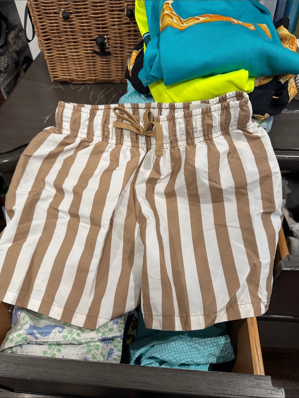 H&M Brown and White Vertical Stripe Athletic Shorts